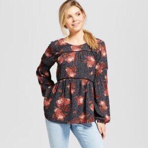 🟢Knox Rose Tassel Tie Back Maroon/Black Peasant Top XXL